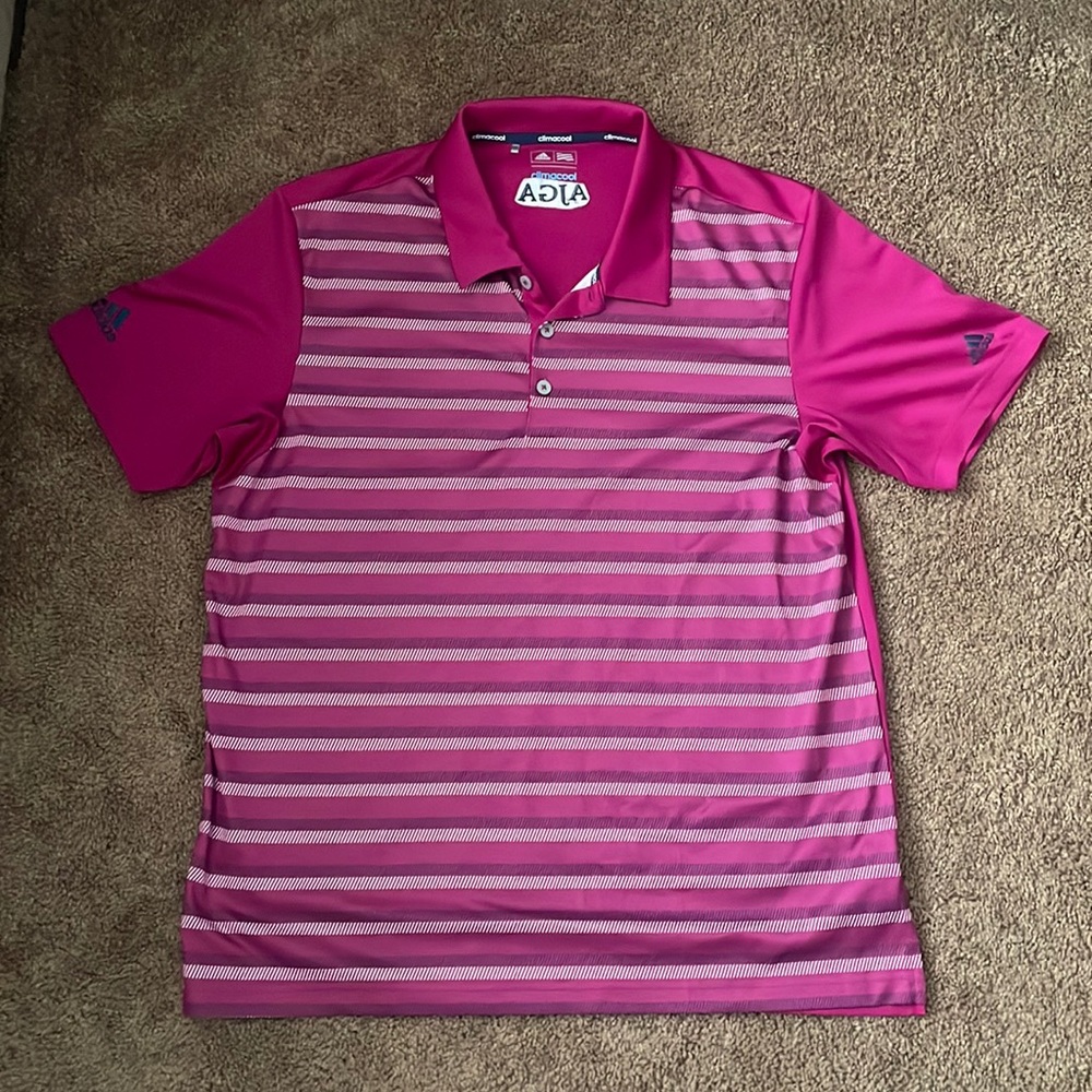 Men’s gold polo, adidas climacool